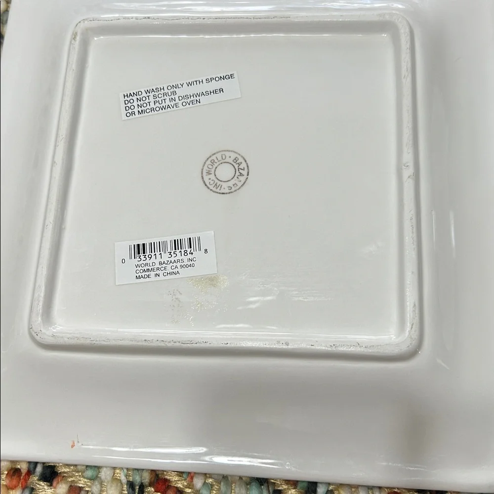 World Bazaars Inc Ceramic Hand Painted Red White Blue Plates Two Piece Bundle